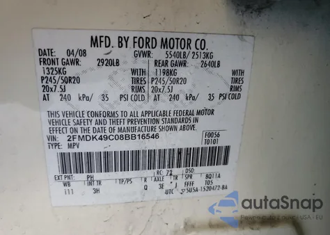 2008 Ford Edge Limited from USA, damaged, VIN 2FMDK49C08BB16546